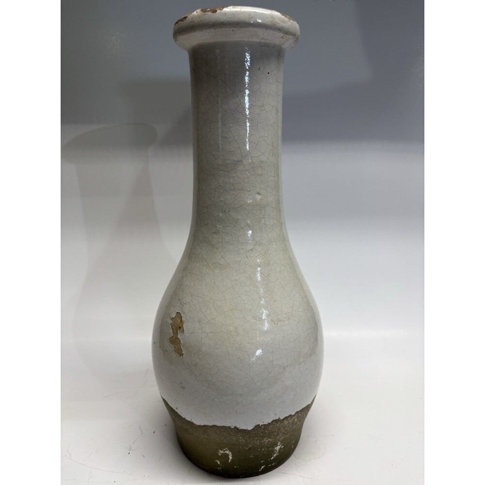 Pottery Barn Tuscany Crackle Glaze Terracotta Bud Vase Rustic White